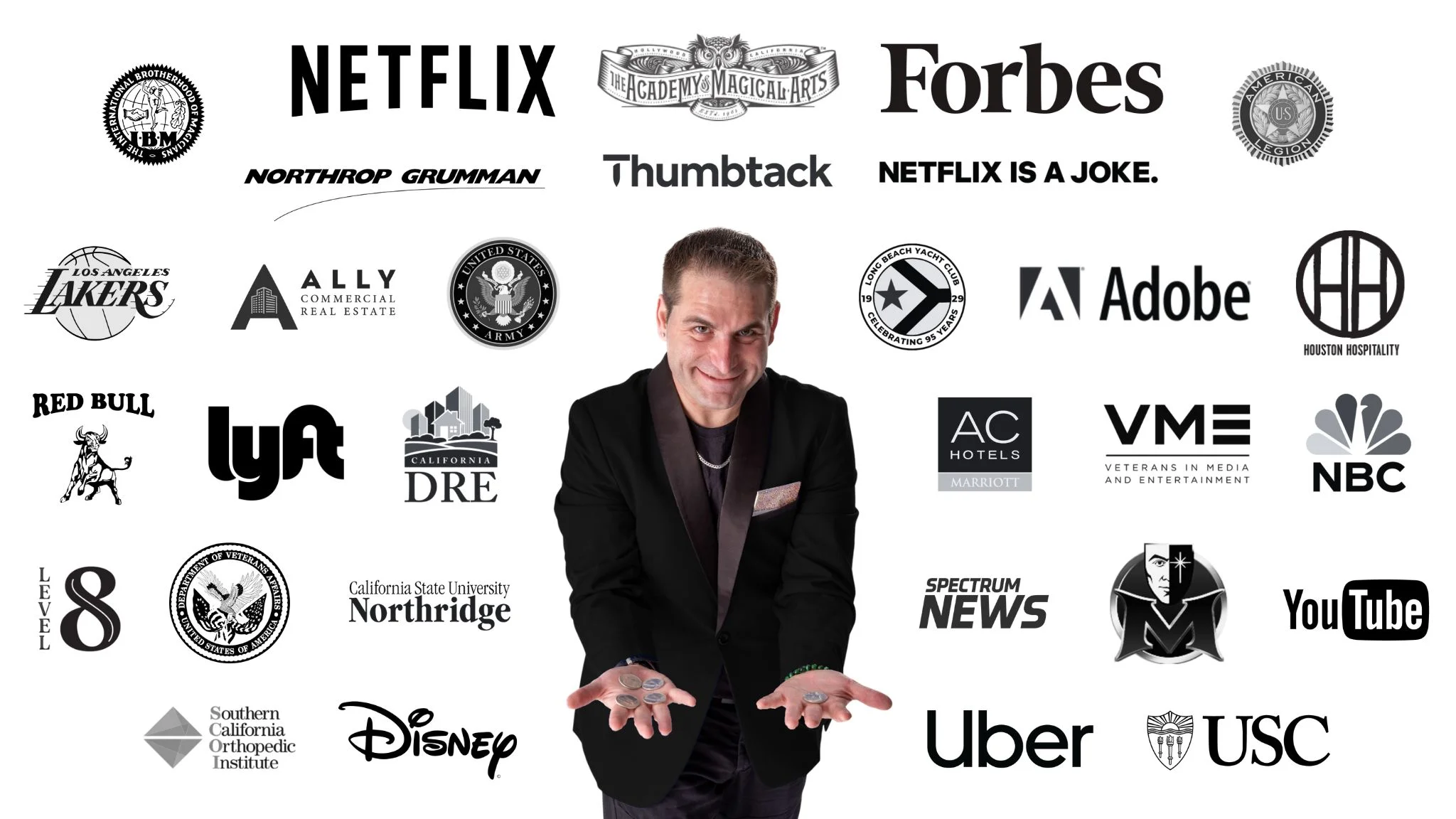 Logos of past clients including Netflix, Forbes, Adobe, NBC, and more prominent companies Lex has worked with